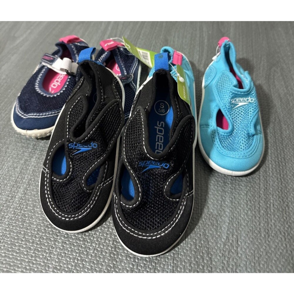Speedo Unisex Water Shoes 3 Pairs Mesh Black Blue Navy Size Small  5/6